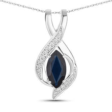 将图片加载到图库查看器，2.27 Carat Genuine Blue Sapphire and White Diamond 14K White Gold Pendant
