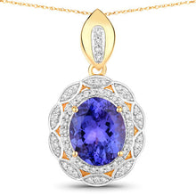Load image into Gallery viewer, 4.13 Carat Genuine Tanzanite and White Diamond 14K Yellow Gold Pendant
