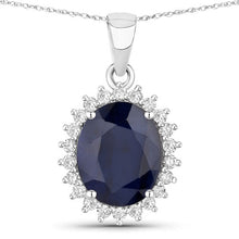 Load image into Gallery viewer, 4.63 Carat Genuine Blue Sapphire and White Diamond 14K White Gold Pendant
