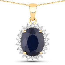 Load image into Gallery viewer, 4.63 Carat Genuine Blue Sapphire and White Diamond 14K Yellow Gold Pendant
