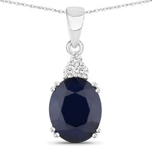 将图片加载到图库查看器，4.41 Carat Genuine Blue Sapphire and White Diamond 14K White Gold Pendant
