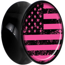 Load image into Gallery viewer, Black Acrylic Pink American Flag Saddle Plug Set 5/8
