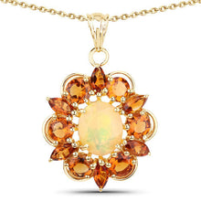 将图片加载到图库查看器，5.99 Carat Genuine Ethiopian Opal and Citrine .925 Sterling Silver Pendant
