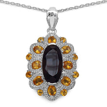 Load image into Gallery viewer, 6.40 Carat Genuine Smoky Quartz, Citrine &amp; White Diamond .925 Sterling Silver Pendant
