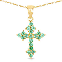 Load image into Gallery viewer, 14K Yellow Gold Plated 1.05 Carat Genuine Zambian Emerald .925 Sterling Silver Pendant
