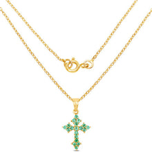Load image into Gallery viewer, 14K Yellow Gold Plated 1.05 Carat Genuine Zambian Emerald .925 Sterling Silver Pendant
