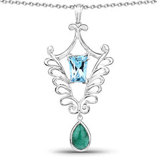 Load image into Gallery viewer, 9.23 Carat Genuine Emerald and Swiss Blue Topaz .925 Sterling Silver Pendant
