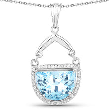 将图片加载到图库查看器，4.08 Carat Genuine Swiss Blue Topaz &amp; White Topaz .925 Sterling Silver Pendant

