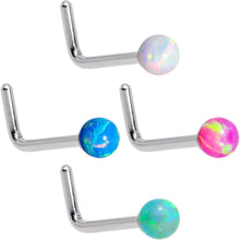 Load image into Gallery viewer, Multi Color 2.5mm Synthetic Opal Ball L Shaped Nose Ring 4 Pack Set
