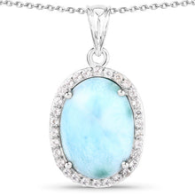 Load image into Gallery viewer, 13.55 Carat Genuine Larimar and White Topaz .925 Sterling Silver Pendant
