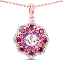 Load image into Gallery viewer, 14K Rose Gold Plated 2.30 Carat Genuine Morganite, Rhodolite and Amethyst .925 Sterling Silver Pendant
