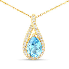 Load image into Gallery viewer, 0.89 Carat Genuine Swiss Blue Topaz and White Diamond 14K Yellow Gold Pendant
