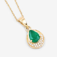 Load image into Gallery viewer, 0.89 Carat Genuine Zambian Emerald and White Diamond 14K Yellow Gold Pendant

