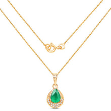 Load image into Gallery viewer, 0.89 Carat Genuine Zambian Emerald and White Diamond 14K Yellow Gold Pendant
