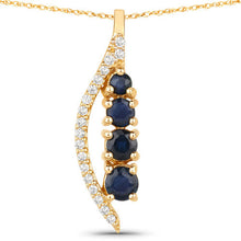 将图片加载到图库查看器，0.40 Carat Genuine Blue Sapphire and White Diamond 14K Yellow Gold Pendant
