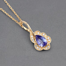 Load image into Gallery viewer, 0.40 Carat Genuine Tanzanite and White Diamond 14K Yellow Gold Pendant
