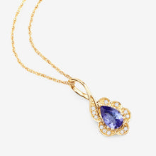Load image into Gallery viewer, 0.40 Carat Genuine Tanzanite and White Diamond 14K Yellow Gold Pendant
