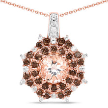 Load image into Gallery viewer, 18K Rose Gold Plated 1.61 Carat Genuine Morganite, Smoky Quartz and White Zircon .925 Sterling Silver Pendant
