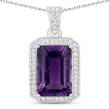 Load image into Gallery viewer, 5.37 Carat Genuine Amethyst and White Diamond .925 Sterling Silver Pendant
