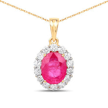 将图片加载到图库查看器，2.56 Carat Genuine Burma Ruby and White Diamond 18K Yellow Gold Pendant

