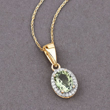Load image into Gallery viewer, 1.27 Carat Genuine Green Tourmaline and White Diamond 14K Yellow Gold Pendant
