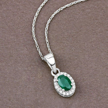 Load image into Gallery viewer, 0.81 Carat Genuine Zambian Emerald and White Diamond 14K White Gold Pendant
