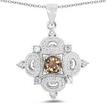 Load image into Gallery viewer, 3.00 Carat Genuine Smoky Quartz, Blue Topaz and White Topaz .925 Sterling Silver Pendant
