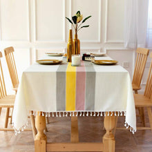Load image into Gallery viewer, Patchwork Fringed Linen Tablecloth
