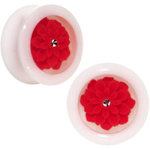 Load image into Gallery viewer, White Acrylic Red Marigold Insert Saddle Plug Set Available in Sizes 12mm to 26mm
