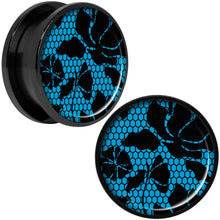 Load image into Gallery viewer, Blue Floral Lace Black Anodized Screw Fit Plug Set 20mm
