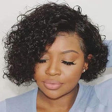 将图片加载到图库查看器，Pixie Cut Short Curly Lace Front Human Hair Wigs for Black Women Brazilian Water Deep Wave Side Part Bob Wig Transparent Lace Wigs For Black Women Gifts for Girlfriends
