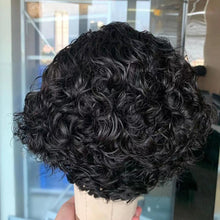 将图片加载到图库查看器，Pixie Cut Short Curly Lace Front Human Hair Wigs for Black Women Brazilian Water Deep Wave Side Part Bob Wig Transparent Lace Wigs For Black Women Gifts for Girlfriends
