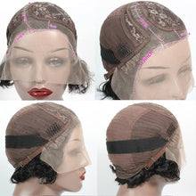 将图片加载到图库查看器，Pixie Cut Short Curly Lace Front Human Hair Wigs for Black Women Brazilian Water Deep Wave Side Part Bob Wig Transparent Lace Wigs For Black Women Gifts for Girlfriends
