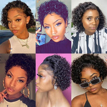 将图片加载到图库查看器，Pixie Cut Wig Short Curly Human Hair Wigs Human Hair Wig 13X1 Transparent Lace Wig For Women Human Hair Pre Plucked Baby Hair Wigs For Black Women
