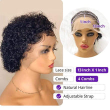 将图片加载到图库查看器，Pixie Cut Wig Short Curly Human Hair Wigs Human Hair Wig 13X1 Transparent Lace Wig For Women Human Hair Pre Plucked Baby Hair Wigs For Black Women
