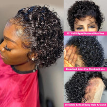 将图片加载到图库查看器，Pixie Cut Wig Short Curly Human Hair Wigs Human Hair Wig 13X1 Transparent Lace Wig For Women Human Hair Pre Plucked Baby Hair Wigs For Black Women
