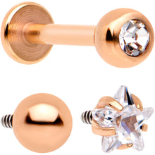 Load image into Gallery viewer, Clear CZ Gem Rose Gold PVD Internally Threaded Labret Set of 3 Ends
