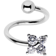 Load image into Gallery viewer, Clear CZ Gem Flower Cluster Spiral Twister Top Mount Belly Ring

