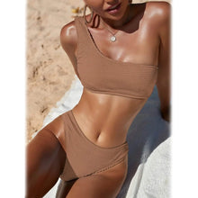将图片加载到图库查看器，Plain One Shoulder Bikini Swimsuit
