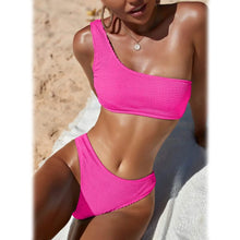 将图片加载到图库查看器，Plain One Shoulder Bikini Swimsuit
