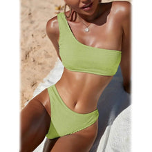 将图片加载到图库查看器，Plain One Shoulder Bikini Swimsuit
