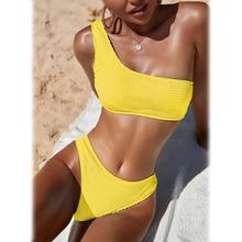 将图片加载到图库查看器，Plain One Shoulder Bikini Swimsuit
