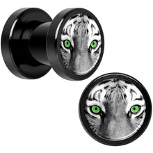Load image into Gallery viewer, Black White Tiger Eyes Black Anodized Screw Fit Plug Set 2G
