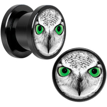 Load image into Gallery viewer, Black White Owl Black Anodized Screw Fit Plug Set 00G

