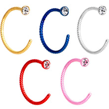 Load image into Gallery viewer, 20G 5/16 Clear Gem Multicolor Pack Set of 5 Twisted Nose Hoop Rings
