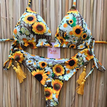 将图片加载到图库查看器，Popular Women's Beachwear  Bikini Set Swimwear Push-Up Padded Swimsuit Floral Bikini Set Low Rise Ruffled Two Pieces Swimsuit Push Up Bathing Suit Swimwear
