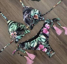 将图片加载到图库查看器，Popular Women's Beachwear  Bikini Set Swimwear Push-Up Padded Swimsuit Floral Bikini Set Low Rise Ruffled Two Pieces Swimsuit Push Up Bathing Suit Swimwear
