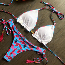 将图片加载到图库查看器，Popular Women's Beachwear  Bikini Set Swimwear Push-Up Padded Swimsuit Floral Bikini Set Low Rise Ruffled Two Pieces Swimsuit Push Up Bathing Suit Swimwear
