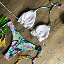 将图片加载到图库查看器，Popular Women's Beachwear  Bikini Set Swimwear Push-Up Padded Swimsuit Floral Bikini Set Low Rise Ruffled Two Pieces Swimsuit Push Up Bathing Suit Swimwear
