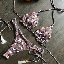 将图片加载到图库查看器，Popular Women's Beachwear  Bikini Set Swimwear Push-Up Padded Swimsuit Floral Bikini Set Low Rise Ruffled Two Pieces Swimsuit Push Up Bathing Suit Swimwear
